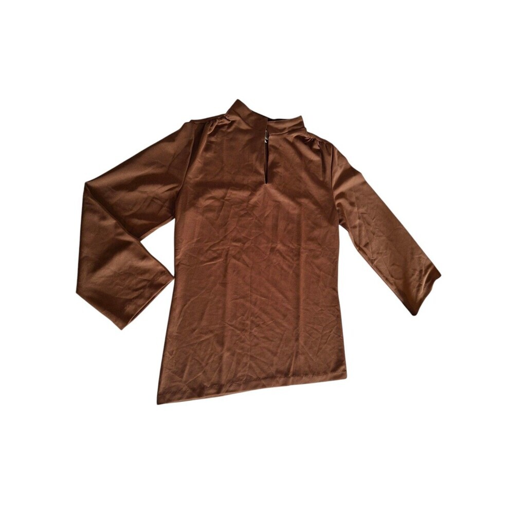 Vintage 70s Beeline Polyester Collared Long Sleeve Shirt Brown Sz M VTG